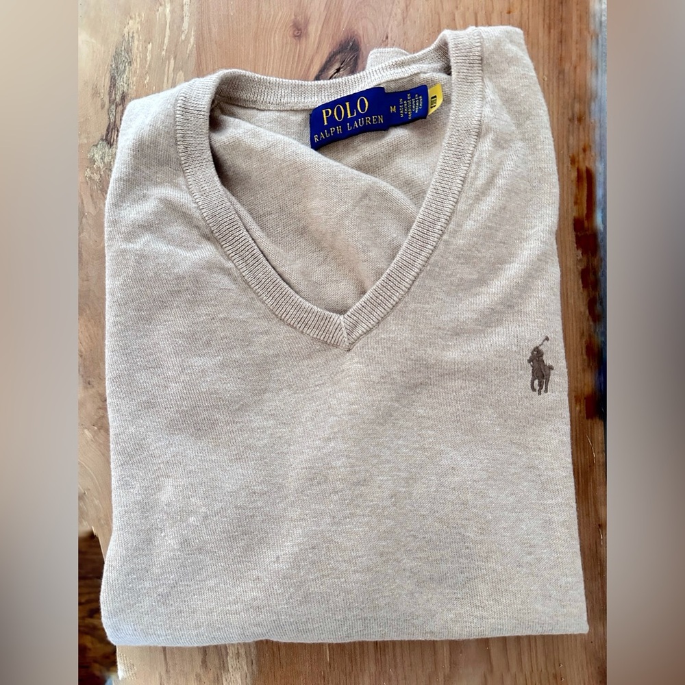 Polo by Ralph Lauren Men's Tan V-Neck Sweater